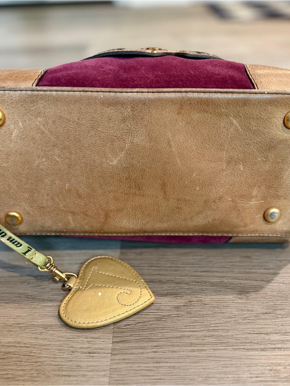 RARE Vintage Y2K Juicy Couture Velour "J" Heart Boston Bag + Pom & Mirror (2004) - Picture 6 of 16